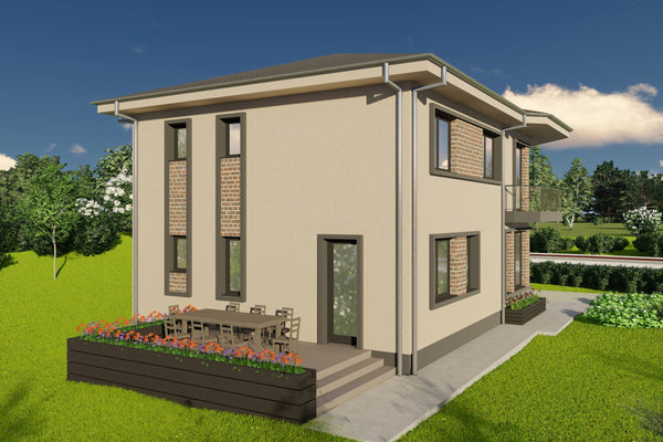 Proiect casa pe structura metalica cu etaj 5 camere si 3 bai - fatada imagine 9