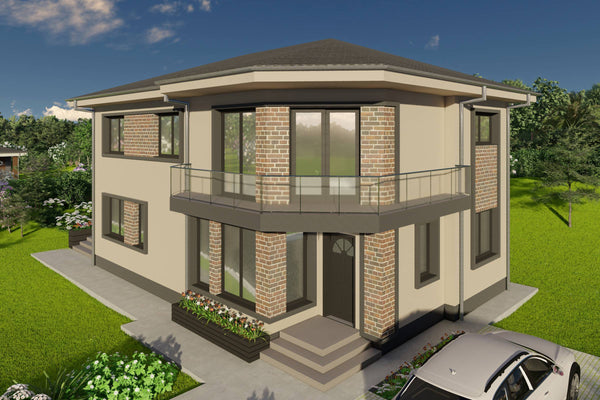 Proiect casa pe structura metalica cu etaj 5 camere si 3 bai - fatada imagine 18