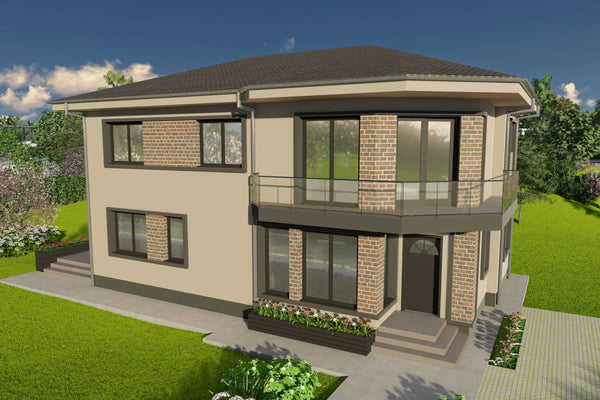 Proiect casa pe structura metalica cu etaj 5 camere si 3 bai - fatada imagine 19