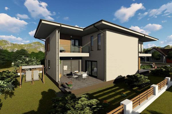 Proiect casa pe structura metalica cu etaj 5 dormitoare 051 - model de fatada imagine 3