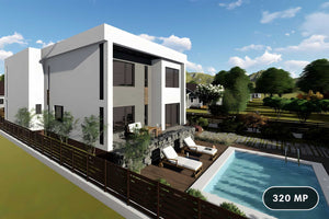 Proiect casa pe structura metalica cu etaj fara acoperis 055 - model fatada imagine 1 thumbnail