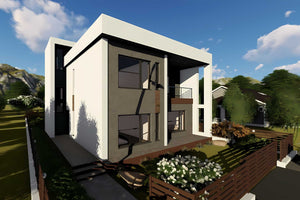 Proiect casa pe structura metalica cu etaj fara acoperis 055 - model fatada imagine 5 thumbnail