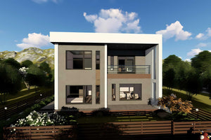 Proiect casa pe structura metalica cu etaj fara acoperis 055 - model fatada imagine 7 thumbnail