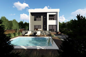 Proiect casa pe structura metalica cu etaj fara acoperis 055 - model fatada imagine 8 thumbnail