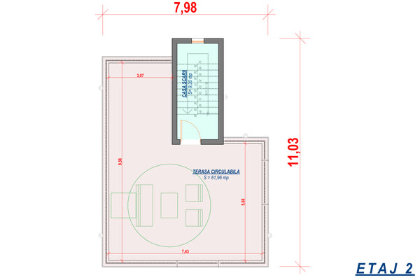 Proiect casa pe structura metalica cu etaj fara acoperis 081 - plan terasa circulabila