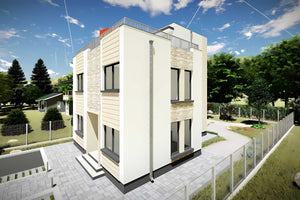 Proiect casa pe structura metalica cu etaj fara acoperis 081 - model fatada imagine 6 thumbnail