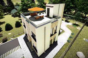Proiect casa pe structura metalica cu etaj fara acoperis 081 - model fatada imagine 9 thumbnail