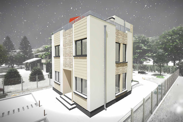 Proiect casa pe structura metalica cu etaj fara acoperis 081 - model fatada imagine 11