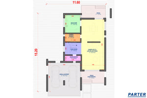 Proiect casa pe structura metalica cu etaj garaj dublu 061 - plan casa parter thumbnail