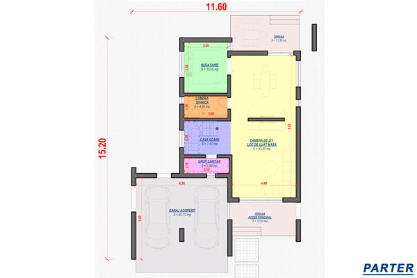 Proiect casa pe structura metalica cu etaj garaj dublu 061 - plan casa parter