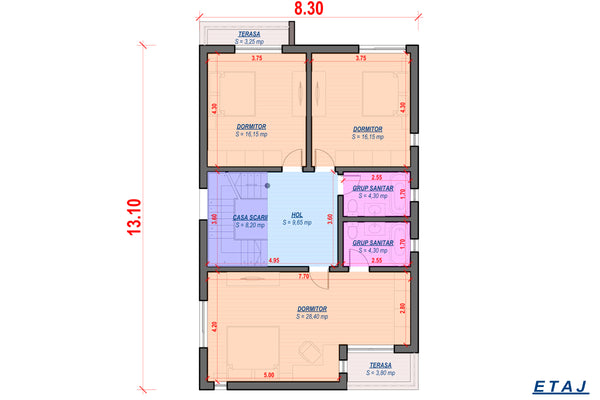 Proiect casa pe structura metalica cu etaj garaj dublu 061 - plan casa etaj