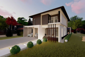 Proiect casa pe structura metalica cu etaj garaj dublu 061 - fatada de casa exterior imagine 4 thumbnail