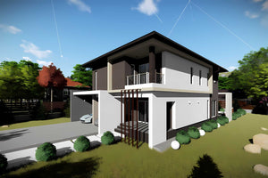Proiect casa pe structura metalica cu etaj garaj dublu 061 - fatada de casa exterior imagine 8 thumbnail