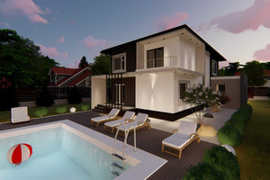 Proiect casa pe structura metalica cu etaj garaj dublu 061 - fatada de casa exterior imagine 9 thumbnail