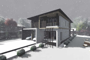 Proiect casa pe structura metalica cu etaj garaj dublu 061 - fatada de casa exterior imagine 11 thumbnail