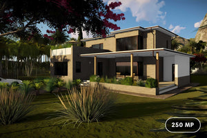 Proiect casa pe structura metalica cu etaj mediteraneana 065 - fatada casa cu piatra imagine 1 thumbnail