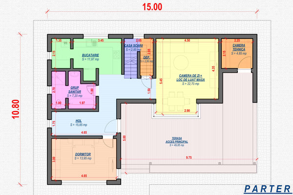 Proiect casa pe structura metalica cu etaj mediteraneana 065 - plan casa parter