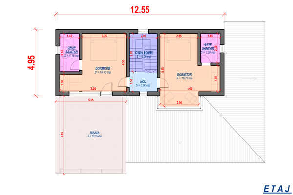 Proiect casa pe structura metalica cu etaj mediteraneana 065 - plan casa etaj