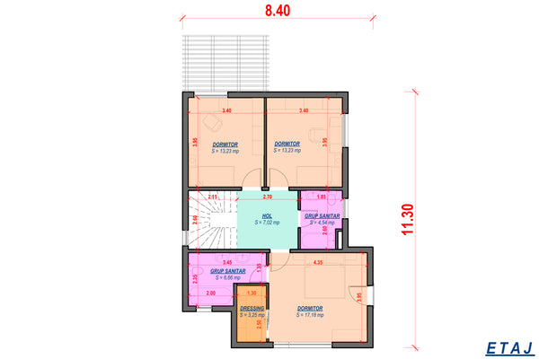 Proiect casa pe structura metalica cu etaj moderna 167-023 - plan etaj