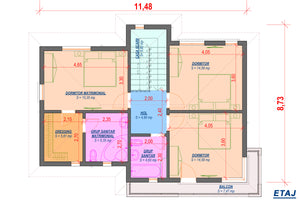 Proiect casa pe structura metalica cu etaj moderna 190-080 - planul casei la etaj 1 thumbnail