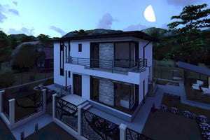 Proiect casa pe structura metalica cu etaj moderna 190-080 - fatada cu piatra decorativa imagine 11 thumbnail
