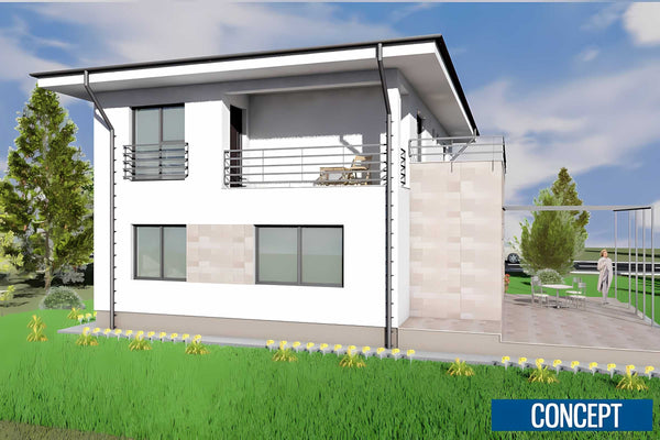 Proiect casa pe structura metalica cu etaj si 4 camere 009 - fatada de casa imagine 11