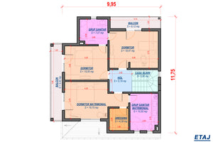 Proiect casa pe structura metalica cu etaj si balcoane 010 - plan etaj thumbnail