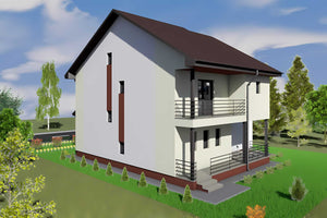 Proiect casa pe structura metalica cu etaj si balcoane 010 - model fatada imagine 6 thumbnail