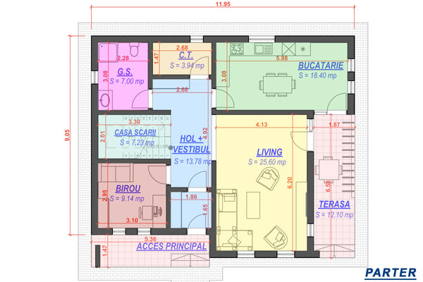 Proiect casa pe structura metalica cu etaj si terase 043 - plan parter