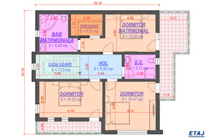 Proiect casa pe structura metalica cu etaj si terase 043 - plan etaj thumbnail