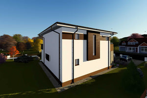 Proiect casa pe structura metalica cu etaj si terase 043 - fatada de casa moderna imagine 9 thumbnail