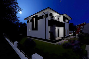 Proiect casa pe structura metalica cu etaj si terase 043 - fatada de casa moderna imagine 12 thumbnail