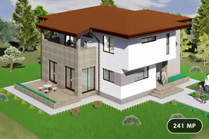 Proiect casa pe structura metalica cu etaj si terase 241-003 - fațadă de casă imagine 1 thumbnail