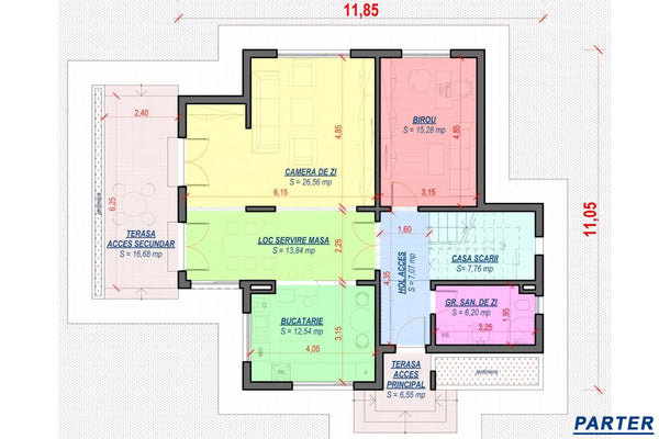 Proiect casa pe structura metalica cu etaj si terase 241-003 - planul casei la parter