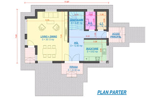 Proiect casa pe structura metalica cu mansarda 4 camere 058 - plan parter thumbnail