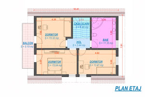 Proiect casa pe structura metalica cu mansarda 4 camere 058 - planul etajului thumbnail