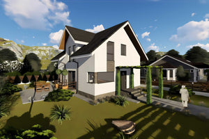 Proiect casa pe structura metalica cu mansarda 4 camere 058 - fatada de casa moderna imagine 5 thumbnail
