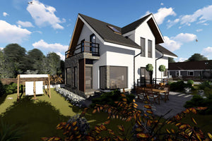 Proiect casa pe structura metalica cu mansarda 4 camere 058 - fatada de casa moderna imagine 6 thumbnail