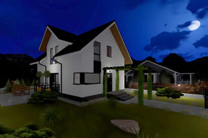Proiect casa pe structura metalica cu mansarda 4 camere 058 - fatada de casa moderna imagine 9 thumbnail