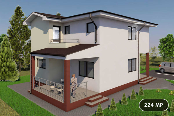 Proiect casa pe structura metalica cu terasa acoperita 014 - model de fatada imagine 1