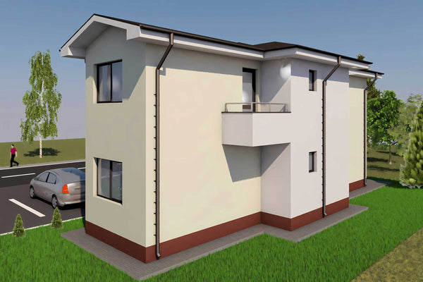 Proiect casa pe structura metalica cu terasa acoperita 014 - model de fatada imagine 5