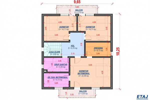 Proiect casa pe structura metalica cu terase si balcoane 005 - plan mansarda