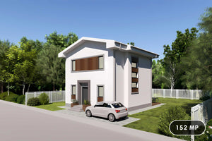 Proiect casa pe structura metalica de 150mp 3 dormitoare 115 - fatada principala a casei thumbnail