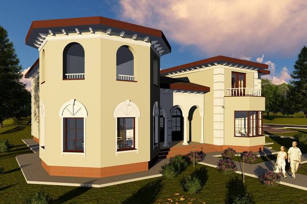 Proiect casa pe structura metalica de lux cu etaj 570-028 - fatada casei imagine 2