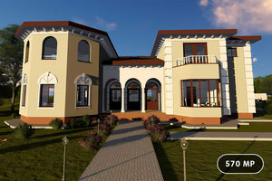 Proiect casa pe structura metalica de lux cu etaj 570-028 - fatada casei imagine 1 thumbnail
