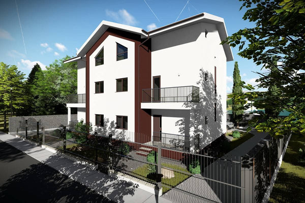 Proiect casa pe structura metalica duplex cu mansarda 066 - fatada casei imagine 5