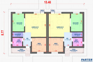 Proiect casa pe structura metalica duplex cu mansarda 066 - plan casa parter thumbnail