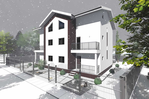 Proiect casa pe structura metalica duplex cu mansarda 066 - fatada casei imagine 8