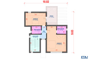 Proiect casa pe structura metalica fara acoperis cu etaj 025 - plan etaj casa thumbnail