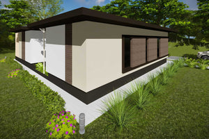 Proiect casa pe structura metalica fara etaj moderna 134-031 - fatada de casa cu lemn imagine 4 thumbnail